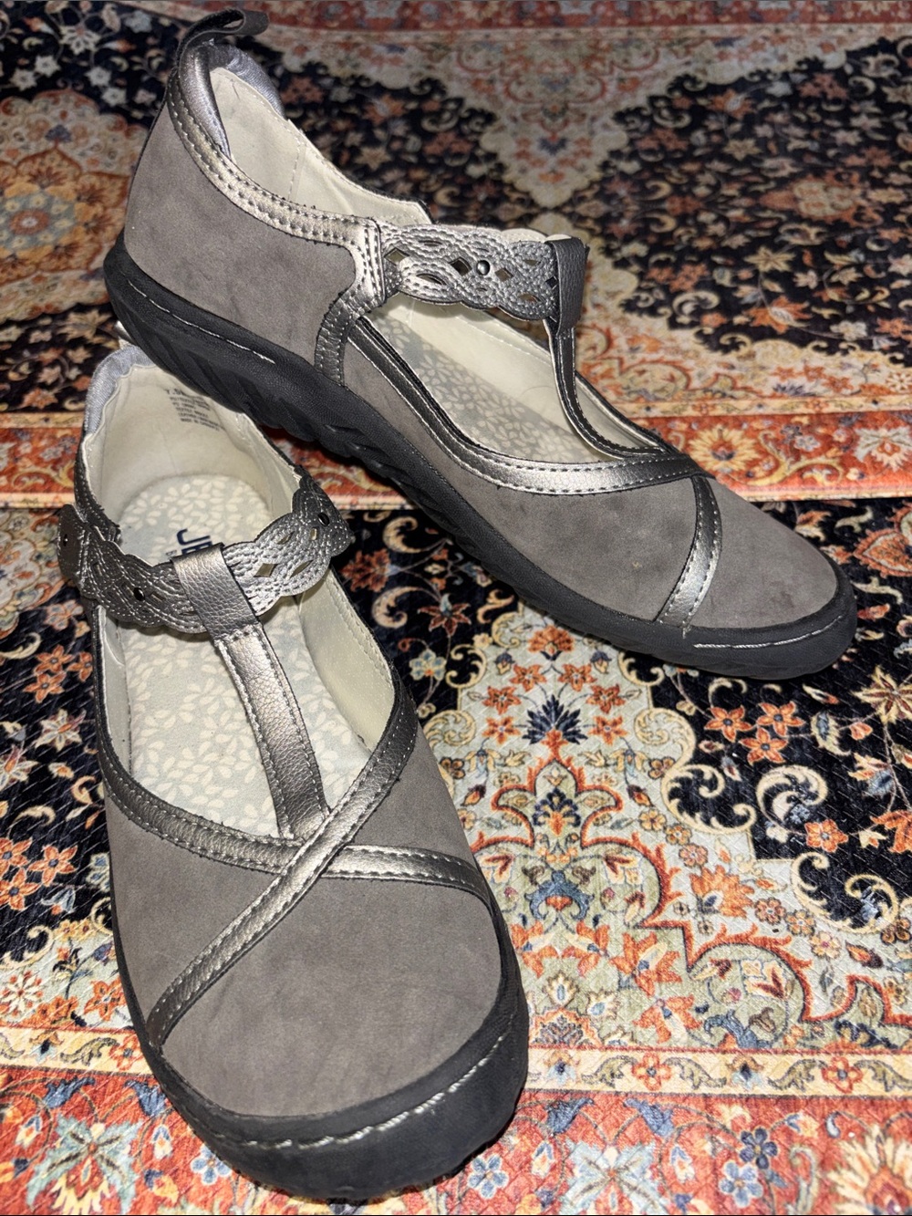 JBU by Jambu Women's Buttercup Mary Jane Flat‎ Grey Braided T Strap Size 7.5